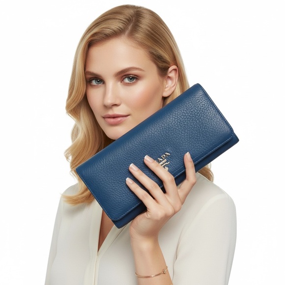 Prada Teal Blue Leather Women's Continental Wallet - Picture 13 of 13